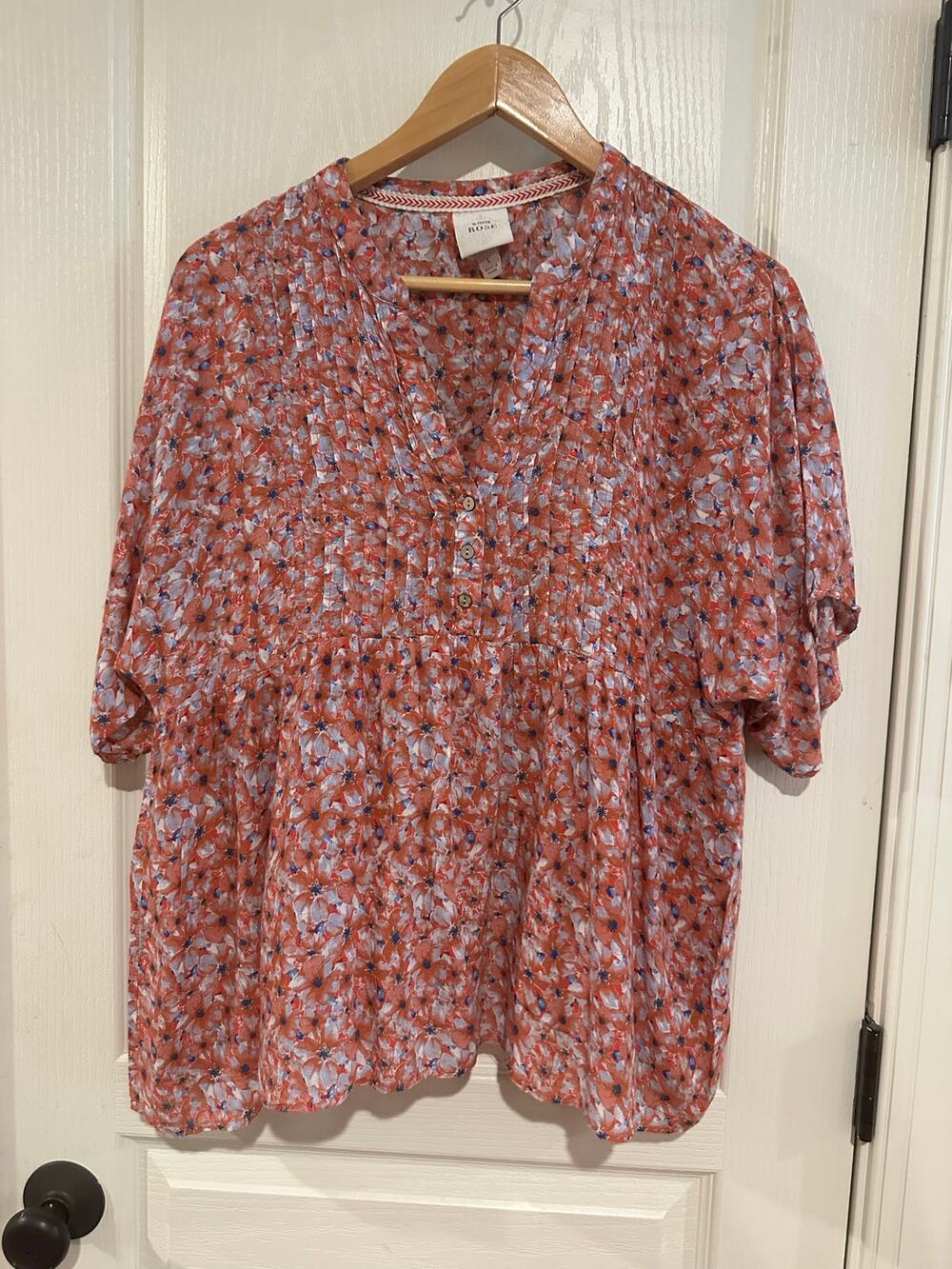 Knox Rose Large flowy Summer Top Short sleeve Orange Floral